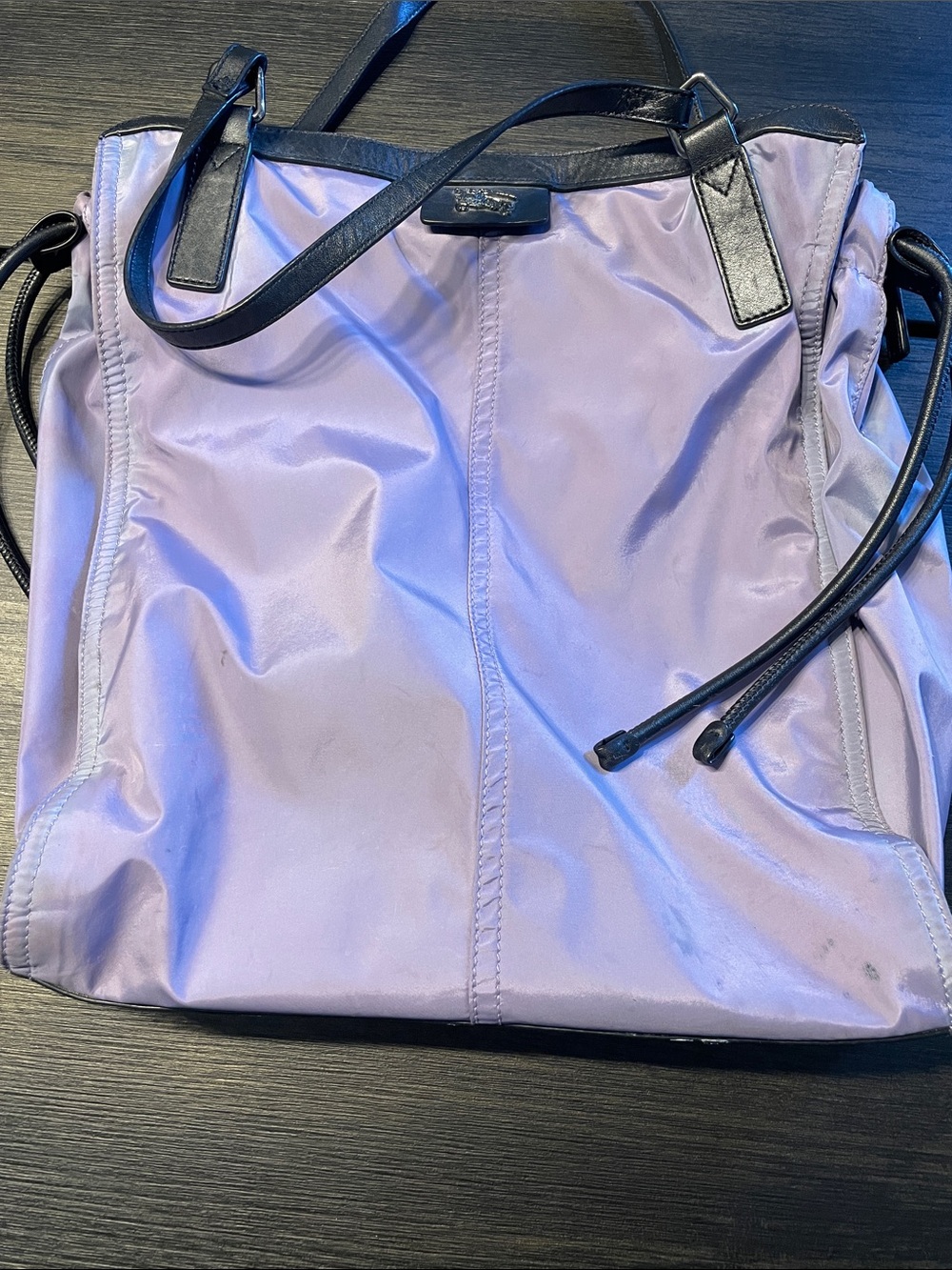 Burberry Lavender Nylon Tote with Black Leather Trim